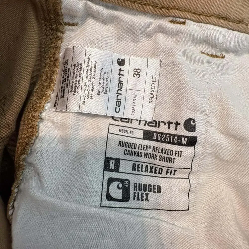 Carhartt Shorts Mens 38 Beige Canvas Rugged Flex Relaxed Fit Work 9 Inseam
